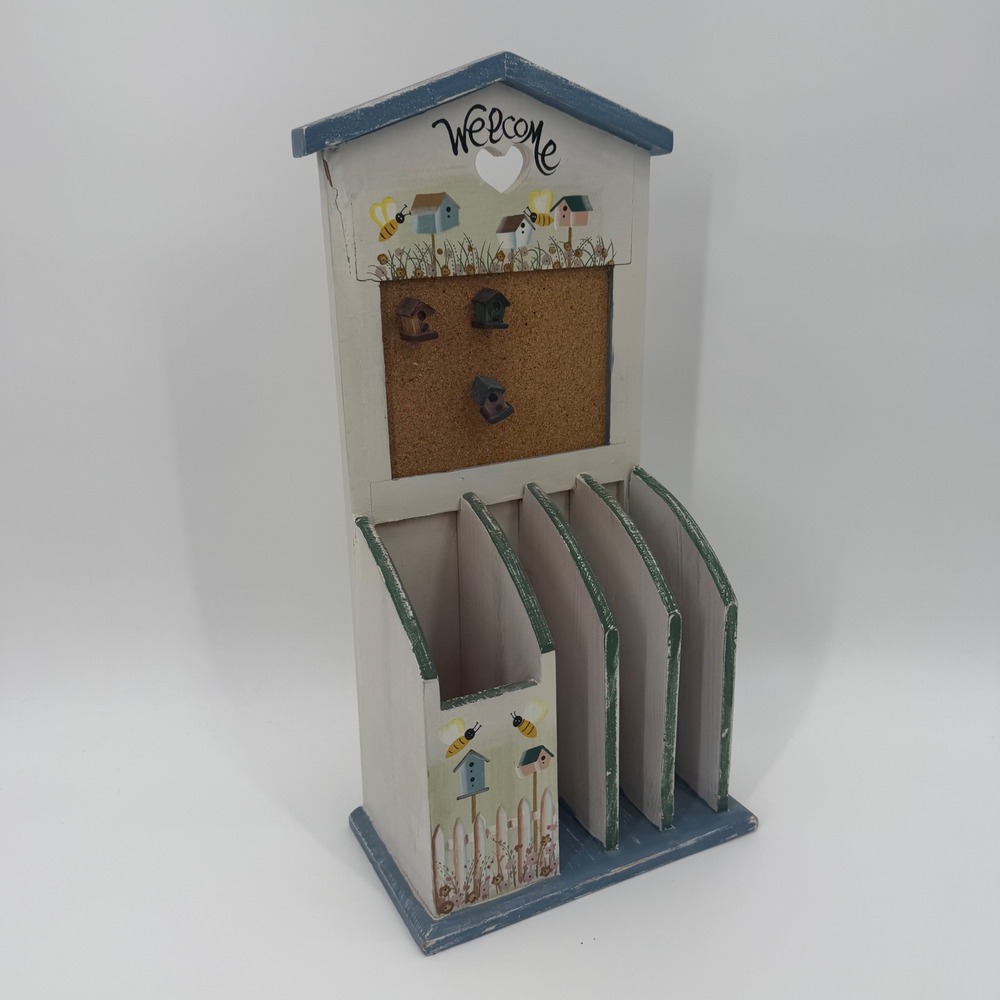 Kenyield Wooden Mail Organizer Letter Holder Cork Board Birdhouse Country Decor